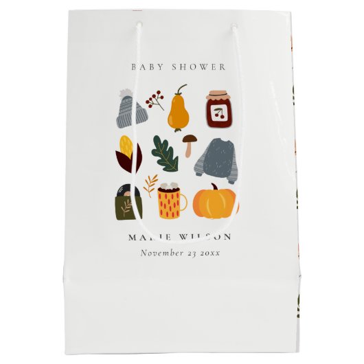 暖エレガントかい居心地の良い秋のエッセンシャルベビーシャワー ミディアムペーパーバッグ (裏面)
