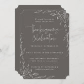 暖エレガントかい灰色のモダン葉のモチーフ 招待状 (正面/裏面)