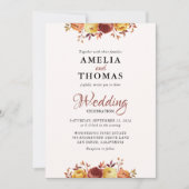 暖エレガントかい秋水カラーフローラ結婚の 招待状 (正面)