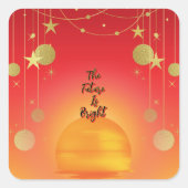 暖カラフルかいトーン"未来は明るい"太陽の空 スクエアシール (正面)