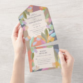 暖カラフルかいフローラエレガンスボホ結婚ズ オールインワン招待状 (貼ってはがせる)