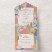 暖カラフルかいフローラエレガンスボホ結婚ズ オールインワン招待状 (内側)