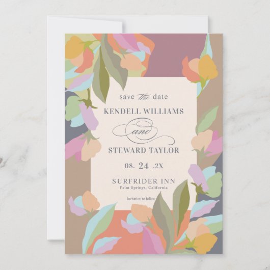 暖カラフルかいフローラエレガンスボホ結婚ズ 招待状 (正面)