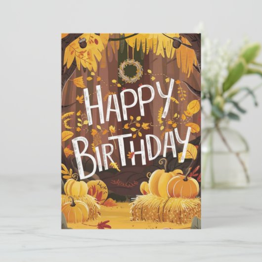 暖カラフルかい森の秋秋ハッピーバースデー カード (スタンド正面)