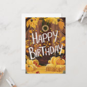 暖カラフルかい森の秋秋ハッピーバースデー カード (正面/裏面インサイチュ)