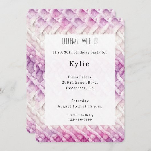 暖ガーリーかいピンクの白抽象芸術誕生日 招待状 (正面/裏面)