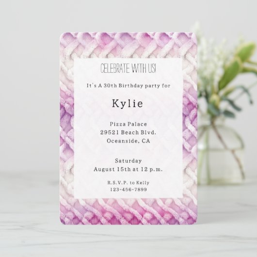 暖ガーリーかいピンクの白抽象芸術誕生日 招待状 (スタンド正面)