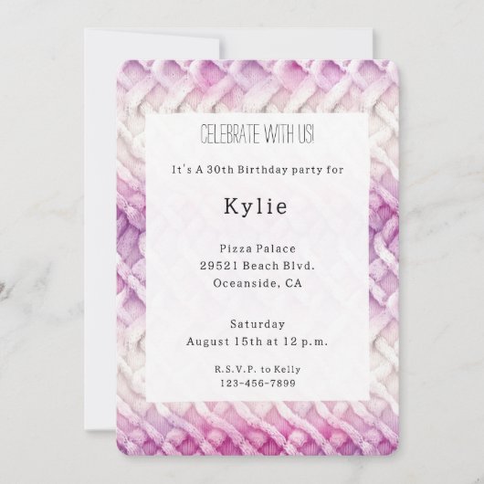 暖ガーリーかいピンクの白抽象芸術誕生日 招待状 (正面)