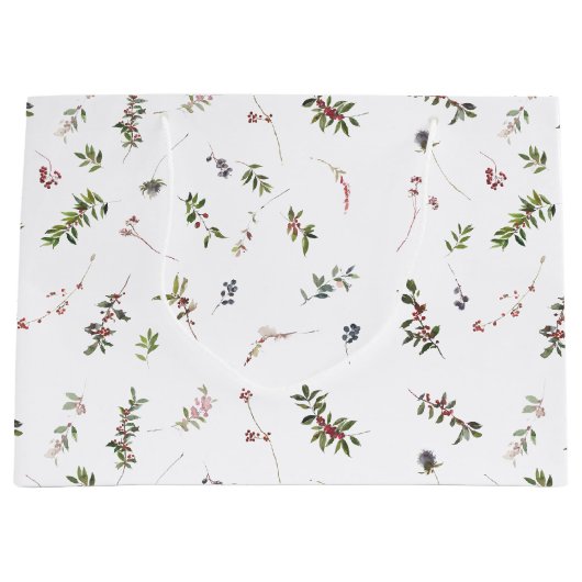 暖シンプルかい冬のベリーの水の色のクリスマス ラージペーパーバッグ (正面)