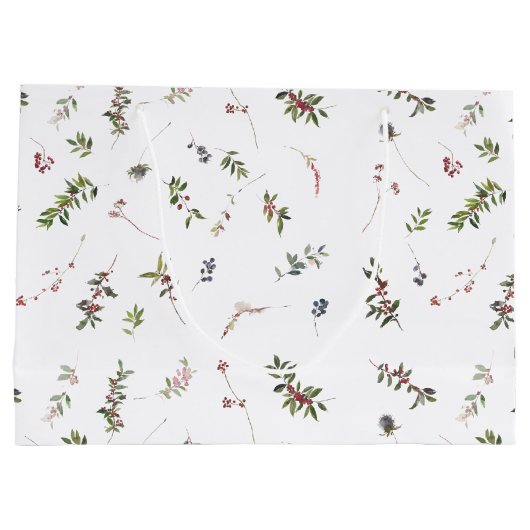 暖シンプルかい冬のベリーの水の色のクリスマス ラージペーパーバッグ (裏面)