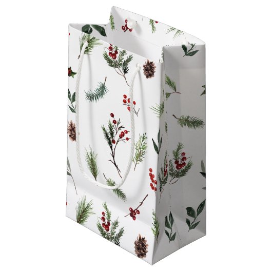 暖シンプルかい赤の冬の水の色クリスマス スモールペーパーバッグ (正面アングル)