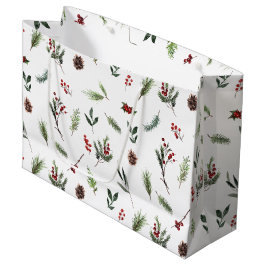 暖シンプルかい赤の冬の水の色クリスマス ラージペーパーバッグ