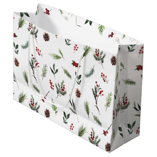 暖シンプルかい赤の冬の水の色クリスマス ラージペーパーバッグ (正面アングル)