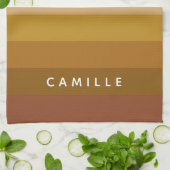 暖パーソナライズされたかいピンクテラコッタボホストライプ キッチンタオル (折り畳み)