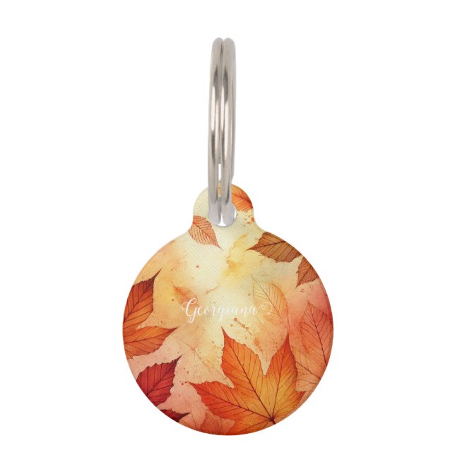 暖パーソナライズされたかい秋の水の色離れの ペット　ネームタグ (正面)