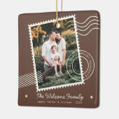 暖モダンかい家族写真かわいいスタンプ休日 セラミックオーナメント (左)
