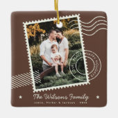 暖モダンかい家族写真かわいいスタンプ休日 セラミックオーナメント (正面)