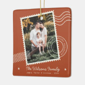 暖モダンかい家族写真かわいいスタンプ休日 セラミックオーナメント (左)