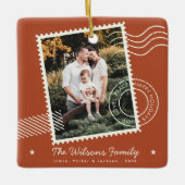 暖モダンかい家族写真かわいいスタンプ休日 セラミックオーナメント (正面)