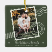 暖モダンかい家族写真かわいいスタンプ休日 セラミックオーナメント (正面)
