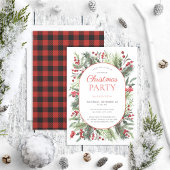 暖モダンかい赤い冬の格子模様クリスマスパーティー 招待状