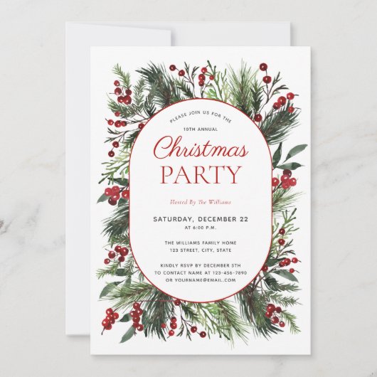 暖モダンかい赤い冬の格子模様クリスマスパーティー 招待状 (正面)