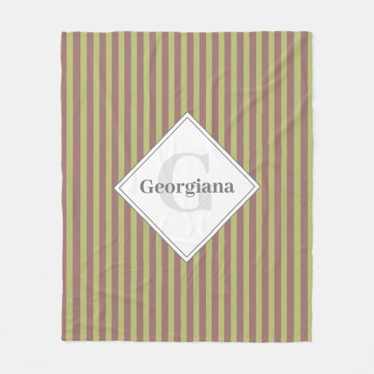 暖モノグラムのかい中性茶色と緑のストライプ フリースブランケット (正面)