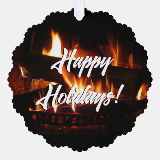 暖冬シーン撮影の暖炉 オーナメントカード (正面)