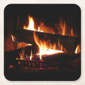暖冬シーン撮影の暖炉 スクエアペーパーコースター (正面)
