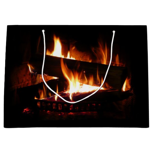 暖冬シーン撮影の暖炉 ラージペーパーバッグ (正面)