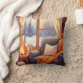 暖冬シーン暖炉の居心地の良い冬の椅子 クッション (ブランケット)