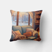 暖冬シーン暖炉の居心地の良い冬の椅子 クッション (裏面)