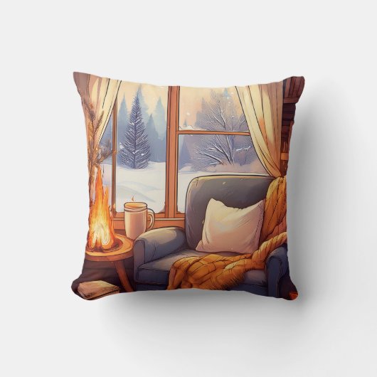 暖冬シーン暖炉の居心地の良い冬の椅子 クッション (正面)