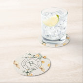 暖冬チャーム:シックな水の色モノグラムの ラウンドペーパーコースター (インサイチュ)