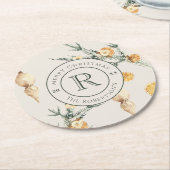 暖冬チャーム:シックな水の色モノグラムの ラウンドペーパーコースター (アングル)