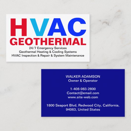 暖房および冷却システム – 地熱HVAC 名刺 (正面/裏面)