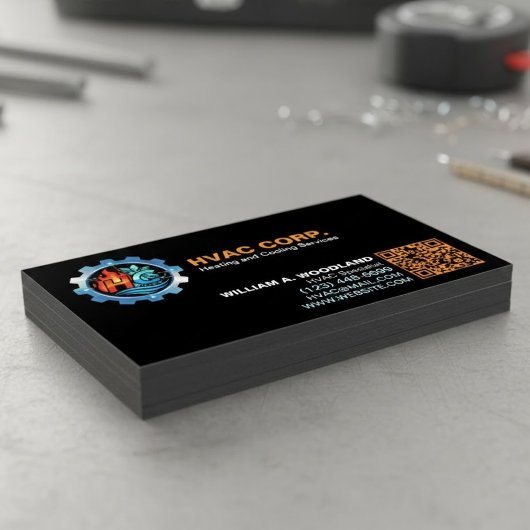 暖房と冷房 (ロゴ & QRコード) ブラックHVAC マグネット名刺