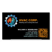 暖房と冷房 (ロゴ & QRコード) ブラックHVAC マグネット名刺 (正面)