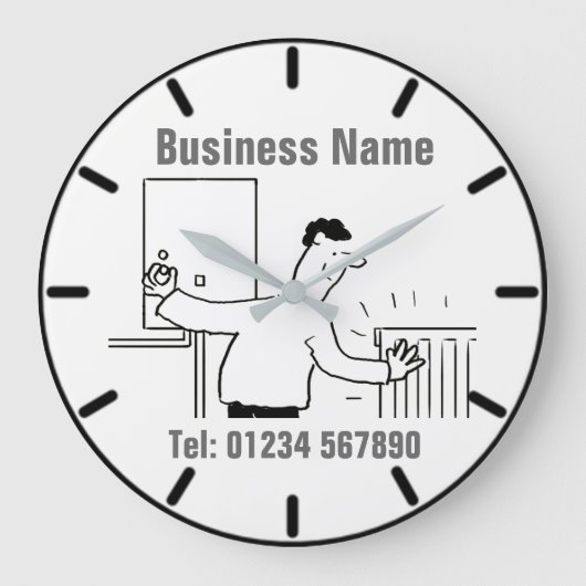 暖房と給排水サービスの漫画 ラージ壁時計 (正面)