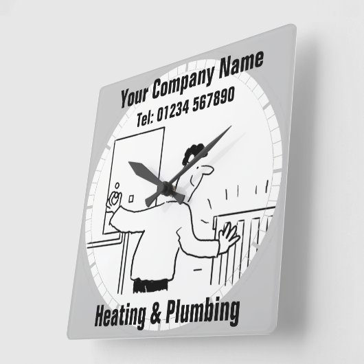 暖房と給排水設備のカートゥーン時計 スクエア壁時計 (傾斜)
