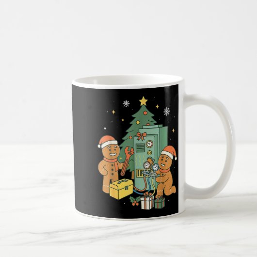 暖房設備のジンジャーブレッド クリスマスの技術者 建設 コーヒーマグカップ (右)