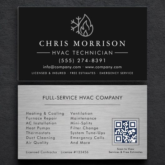 暖房・冷房HVAC QRコード ブラック 名刺