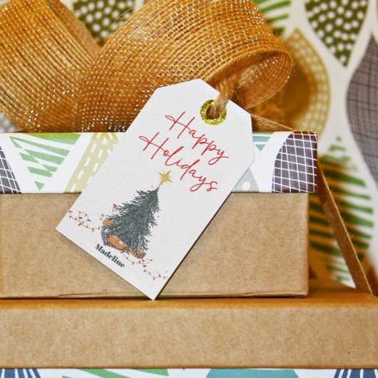 暖水の色の松の木の休日パーティーの招待 ギフトタグ