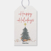 暖水の色の松の木の休日パーティーの招待 ギフトタグ (正面)