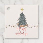 暖水の色の松の木の休日パーティーの招待 フェイバータグ (正面)