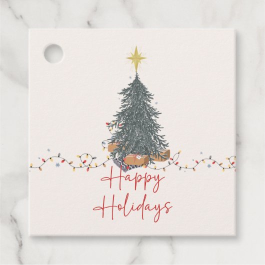 暖水の色の松の木の休日パーティーの招待 フェイバータグ (正面)