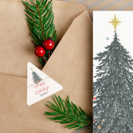 暖水の色の松の木の休日パーティーの招待 三角形シール