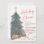 暖水の色の松の木の休日パーティーの招待 招待状 (正面)