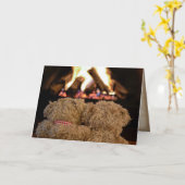 暖炉が付いているテディベア カード (黄色い花)