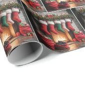 暖炉つるのクリスマスストッキング ラッピングペーパー (ロールコーナー)